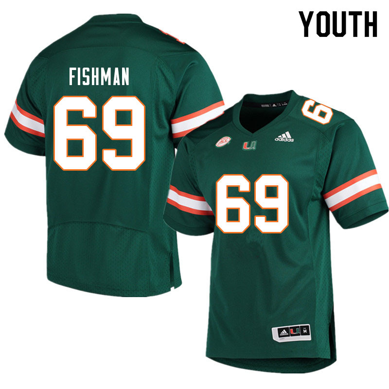 Youth #69 Sam Fishman Miami Hurricanes College Football Jerseys Sale-Green - Click Image to Close